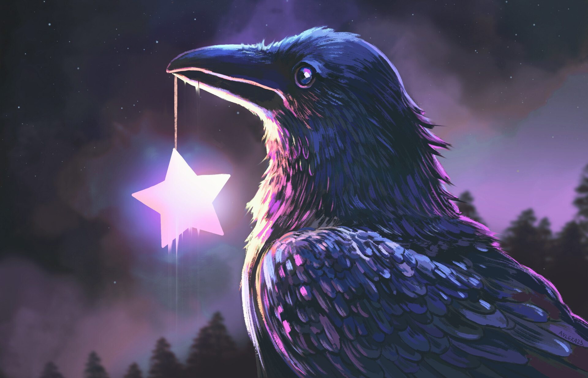 A raven holding a star. Art by Anna Karpuleva.